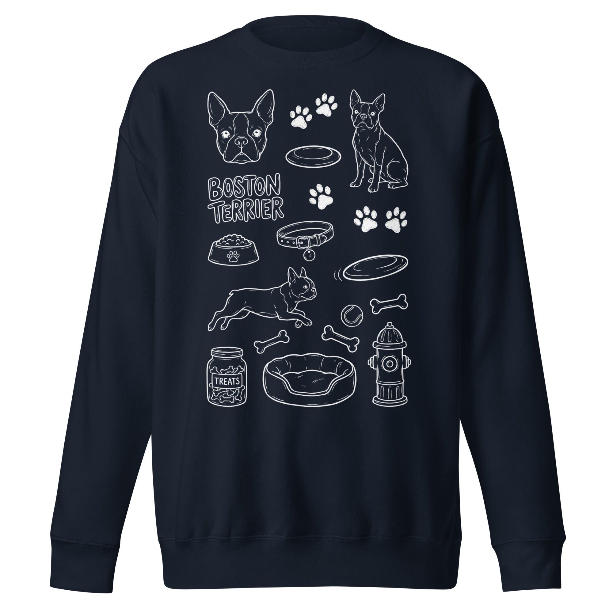 Boston Terrier Doodle Dog Lover Unisex Premium Sweatshirt . Navy Blazer