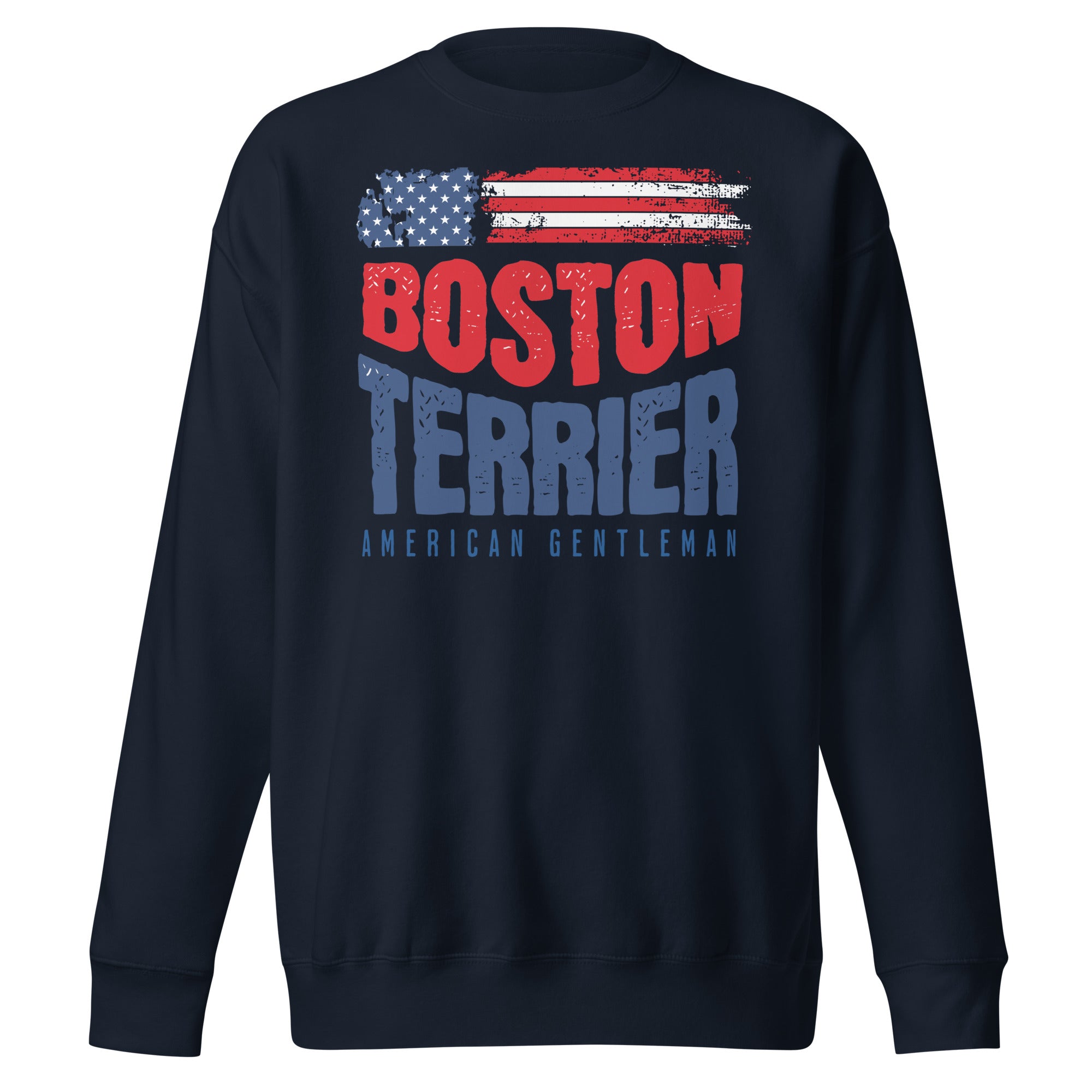 Boston Terrier American Flag Unisex Premium Sweatshirt – 4th of July Patriotic Dog Tee | USA 250th Birthday Shirt . Navy Blazer