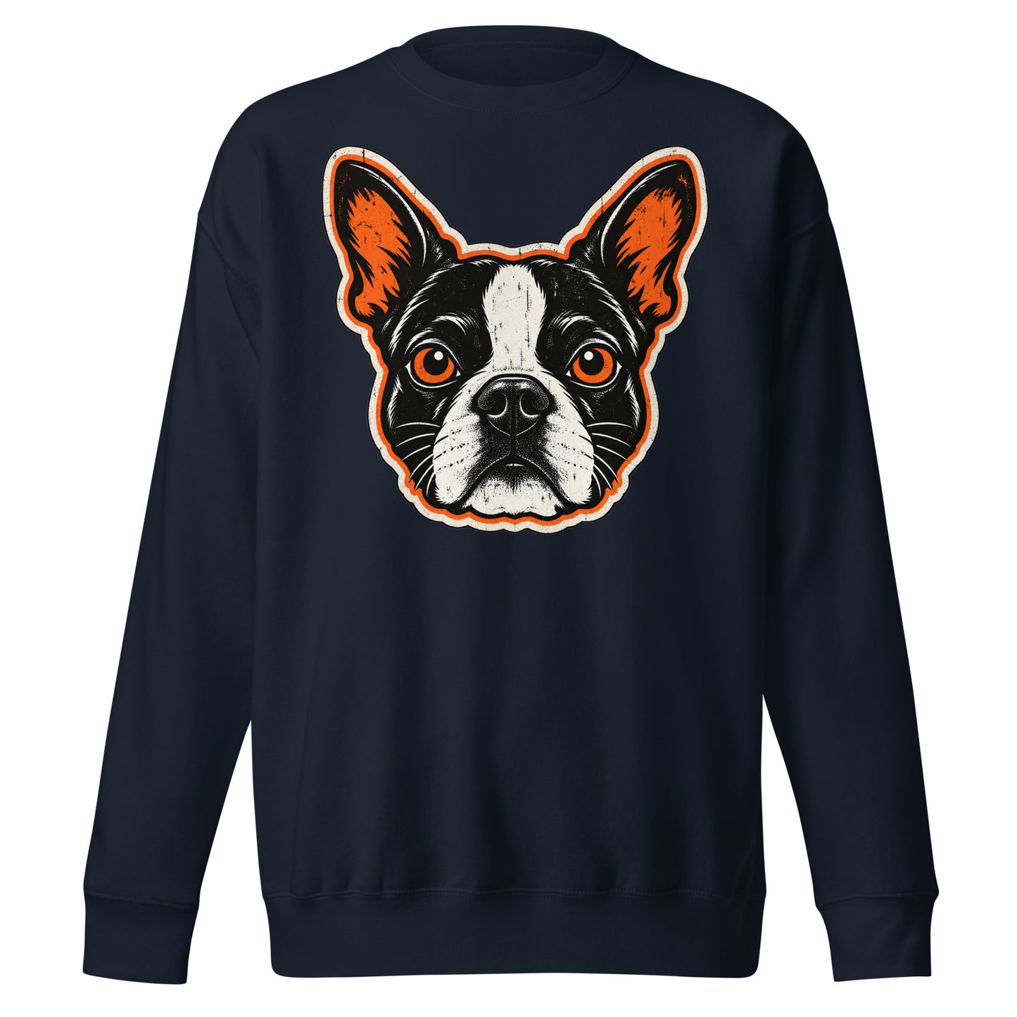 Halloween Boston Terrier Face Unisex Premium Sweatshirt . Navy Blazer