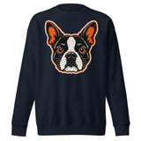 Halloween Boston Terrier Face Unisex Premium Sweatshirt . Navy Blazer