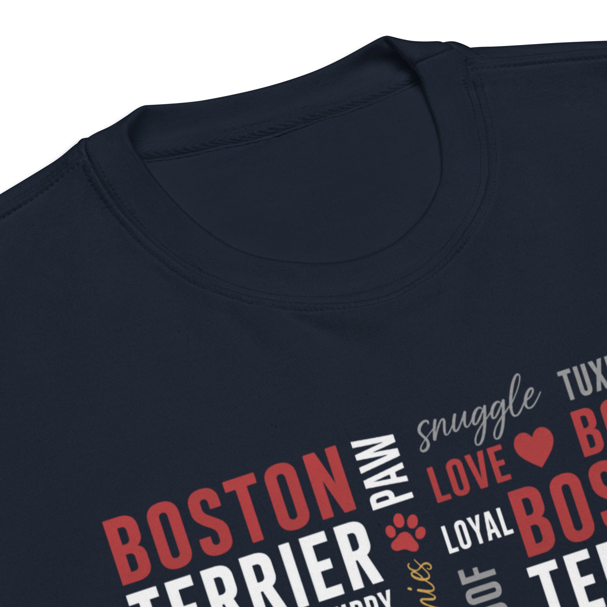 Boston Terrier Word Collage Unisex Premium Sweatshirt – Dog Lover Typography Art .