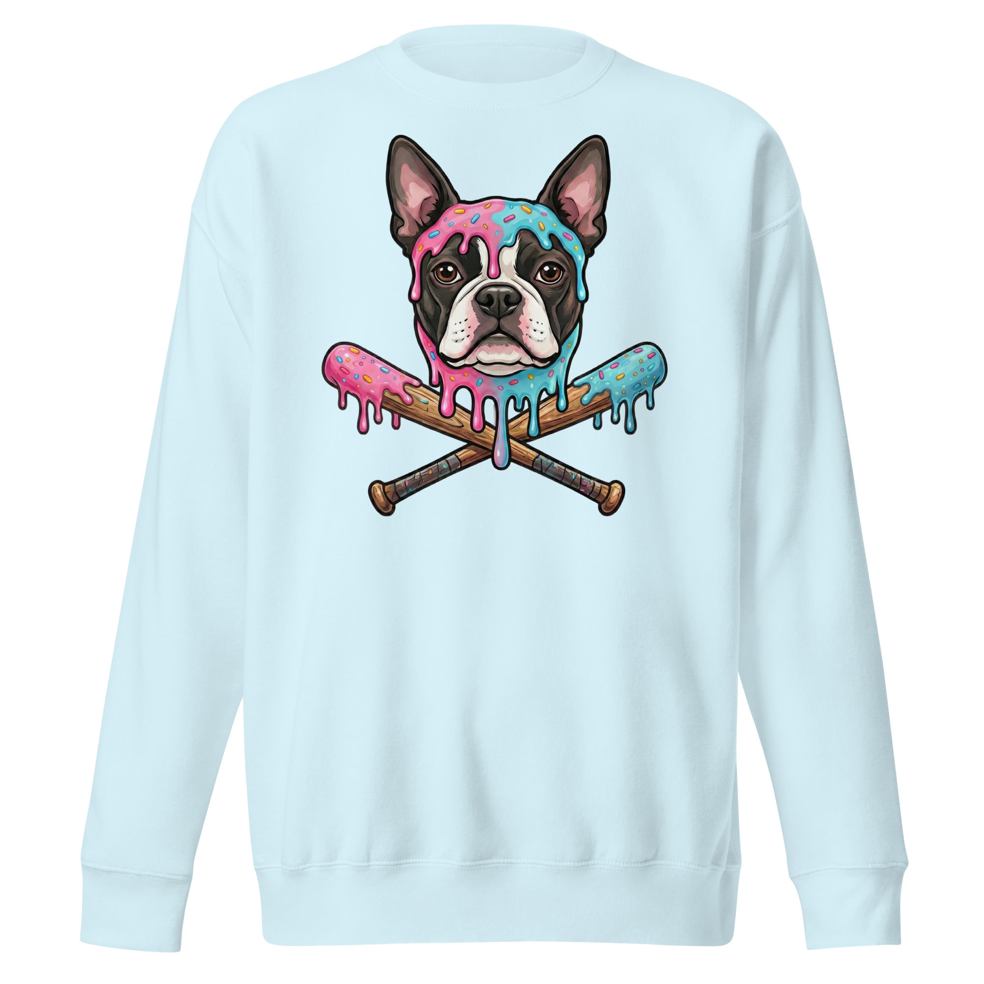 Baseball Drip Boston Terrier Dog Unisex Premium Sweatshirt . Sky Blue
