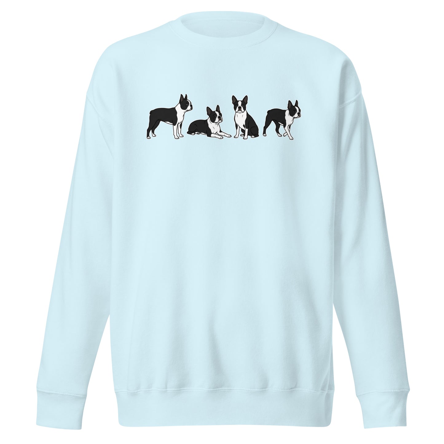 4 Boston Terrier Poses Unisex Premium Sweatshirt . Sky Blue