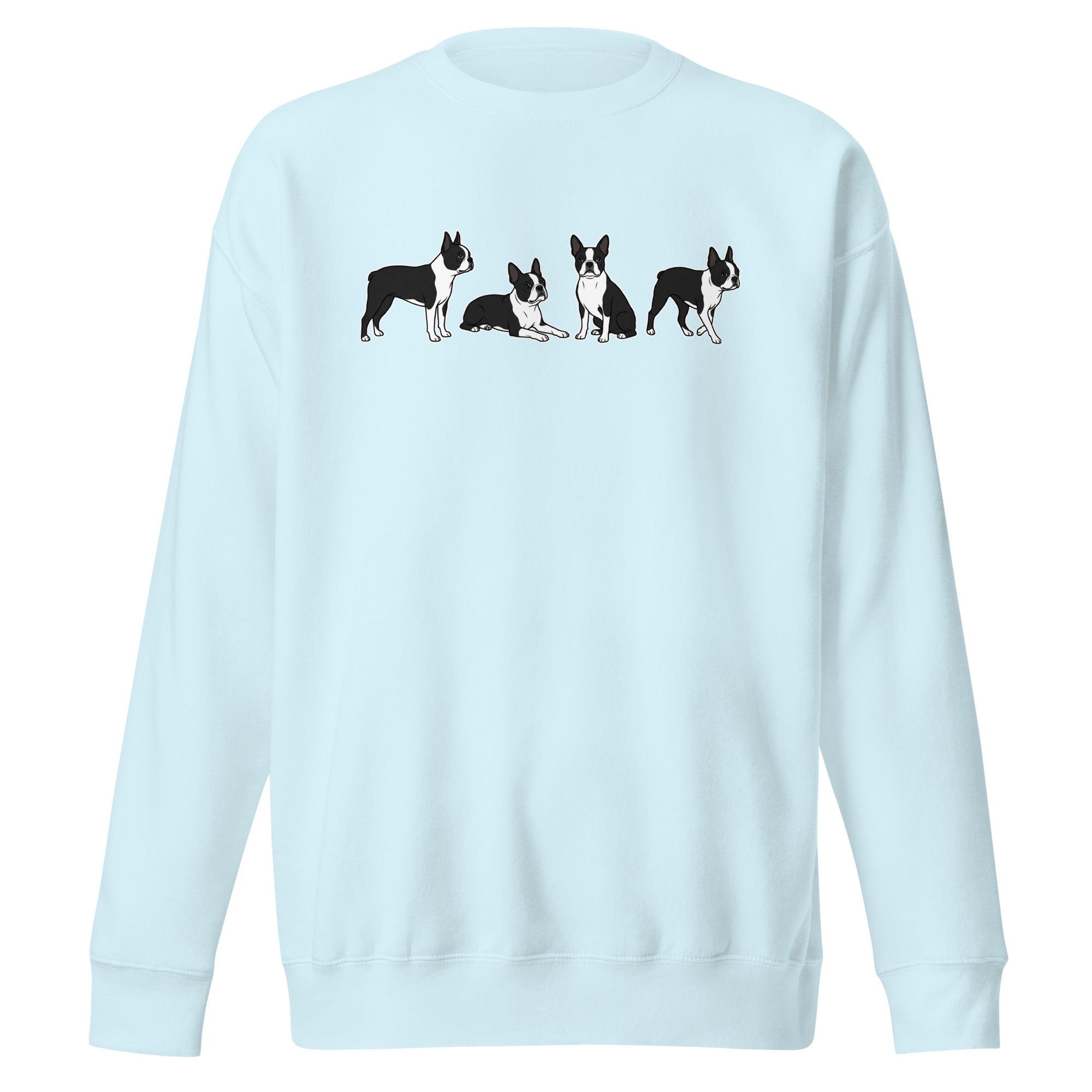 4 Boston Terrier Poses Unisex Premium Sweatshirt . Sky Blue