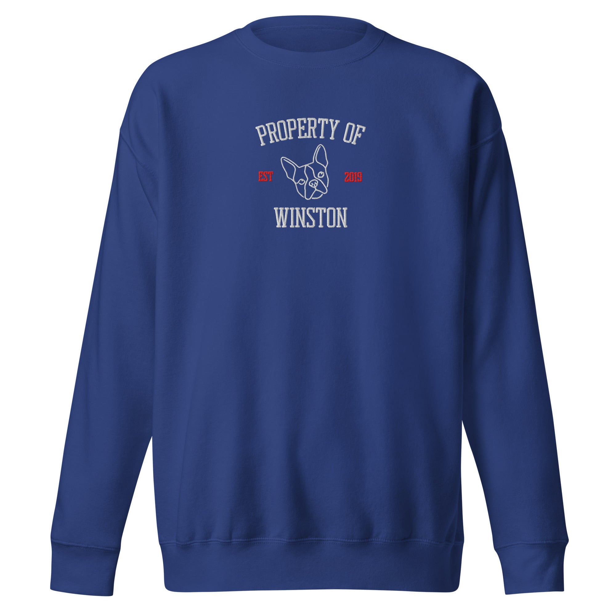 Property Of My Dog Custom Embroidered Unisex Premium Sweatshirt . Team Royal