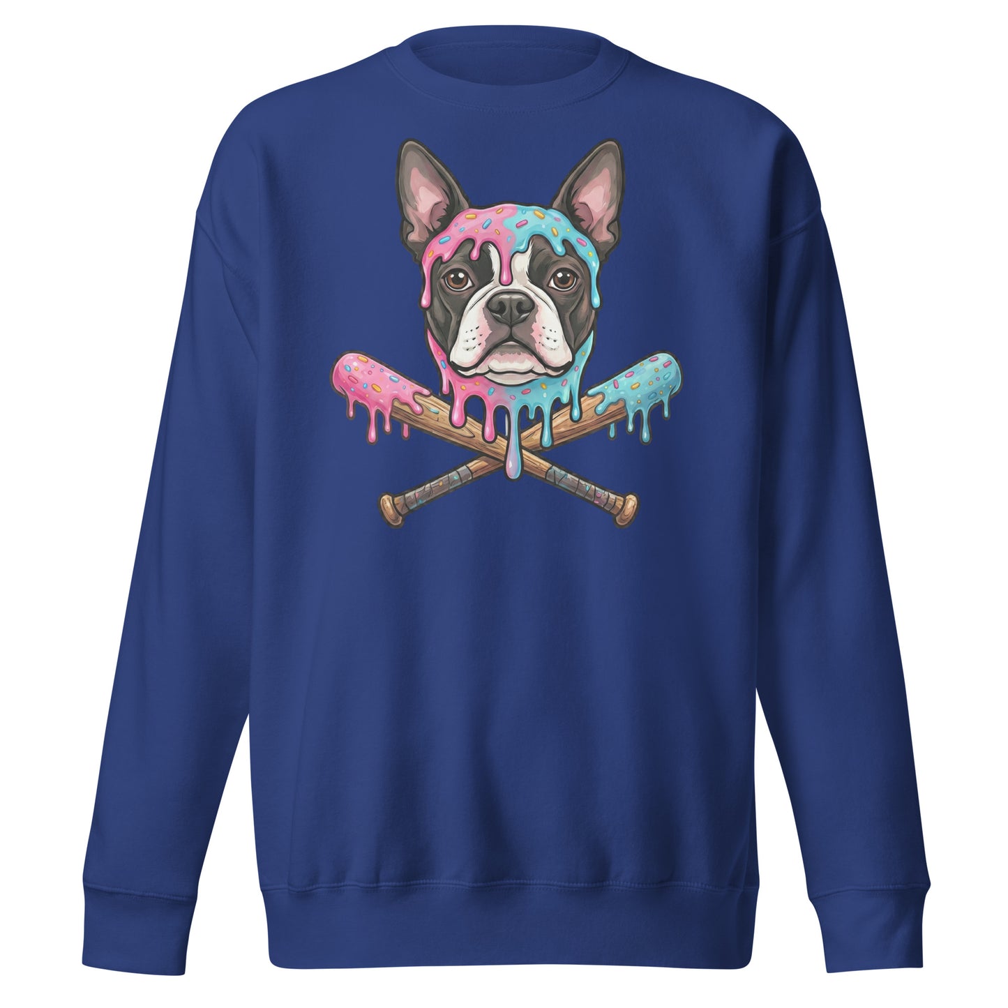 Baseball Drip Boston Terrier Dog Unisex Premium Sweatshirt . Team Royal
