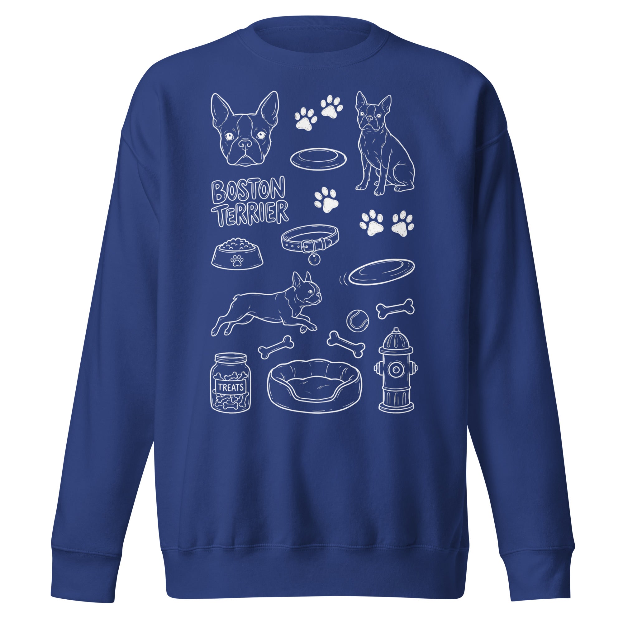 Boston Terrier Doodle Dog Lover Unisex Premium Sweatshirt . Team Royal