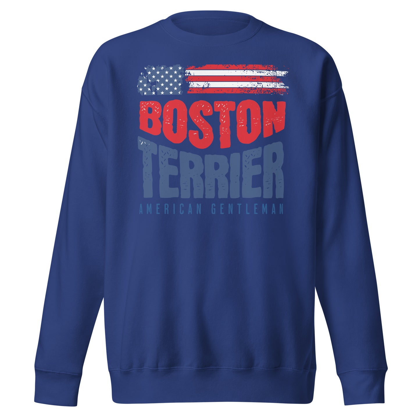 Boston Terrier American Flag Unisex Premium Sweatshirt – 4th of July Patriotic Dog Tee | USA 250th Birthday Shirt . Team Royal