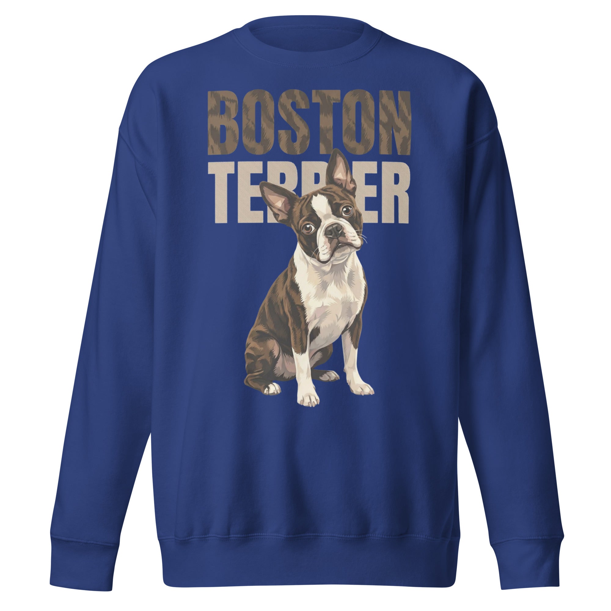 Brindle Boston Terrier Dog Unisex Premium Sweatshirt . Team Royal