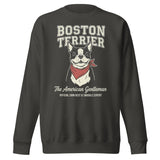 Boston Terrier “The American Gentleman” Chin Rest & Snuggle Expert Unisex Premium Sweatshirt . Vintage Black