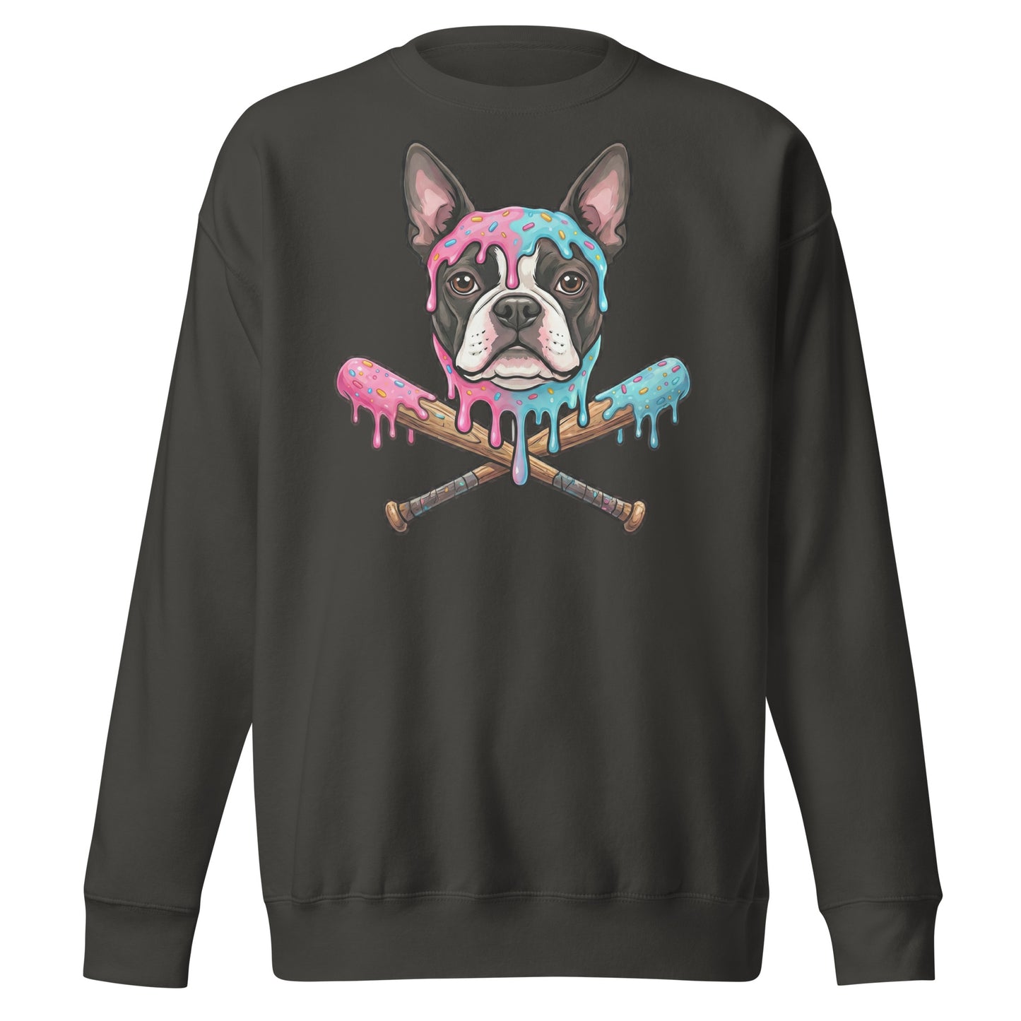 Baseball Drip Boston Terrier Dog Unisex Premium Sweatshirt . Vintage Black