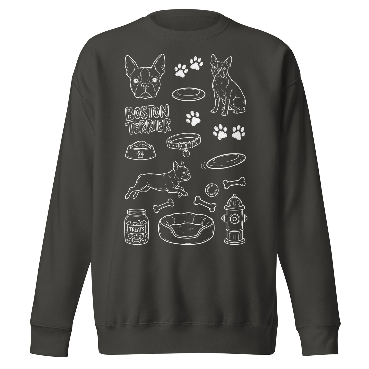 Boston Terrier Doodle Dog Lover Unisex Premium Sweatshirt . Vintage Black