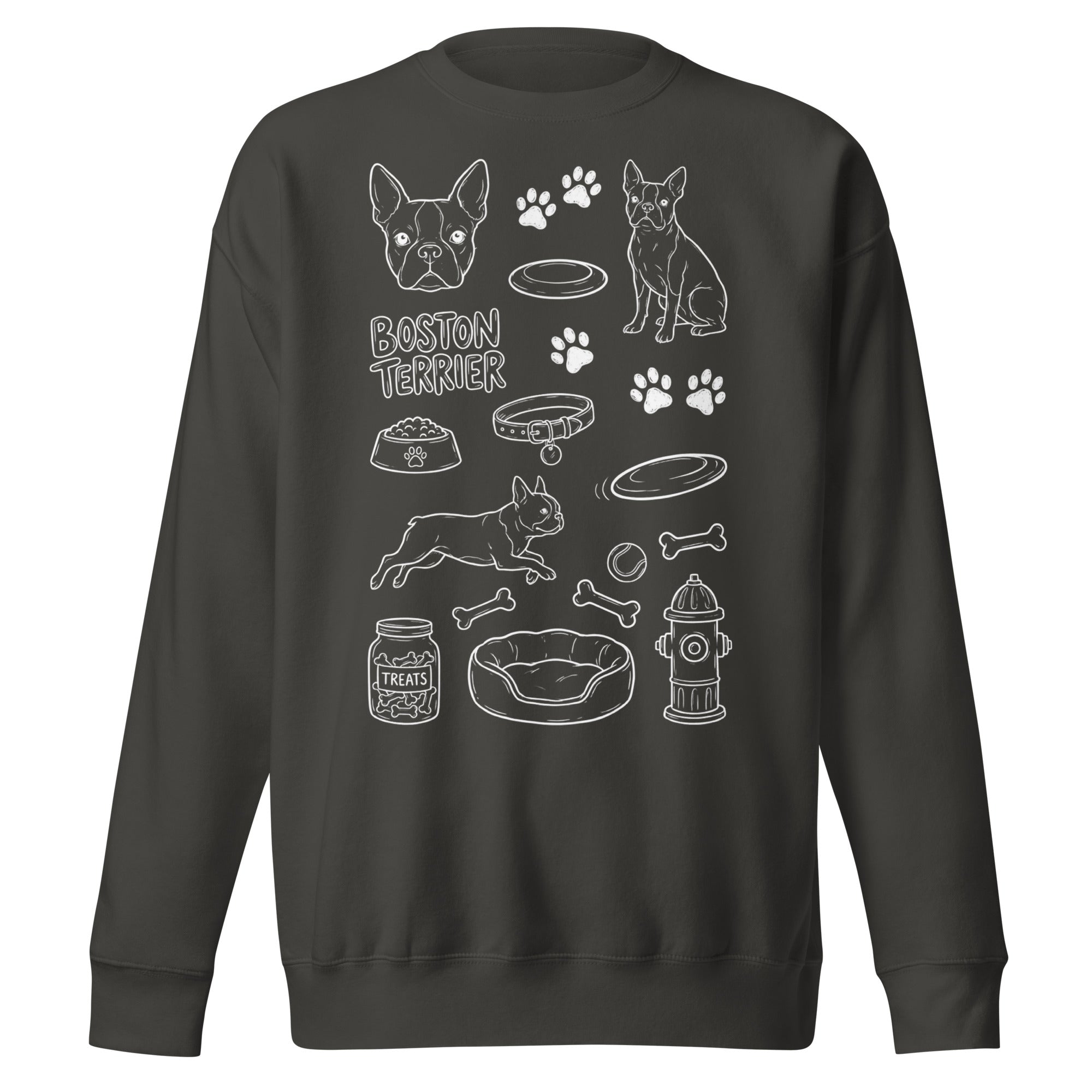 Boston Terrier Doodle Dog Lover Unisex Premium Sweatshirt . Vintage Black
