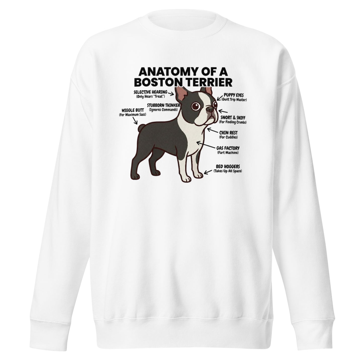 Boston Terrier Anatomy Illustrated Unisex Premium Sweatshirt . White