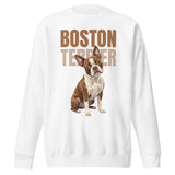 Brown Boston Terrier Dog Unisex Premium Sweatshirt . White
