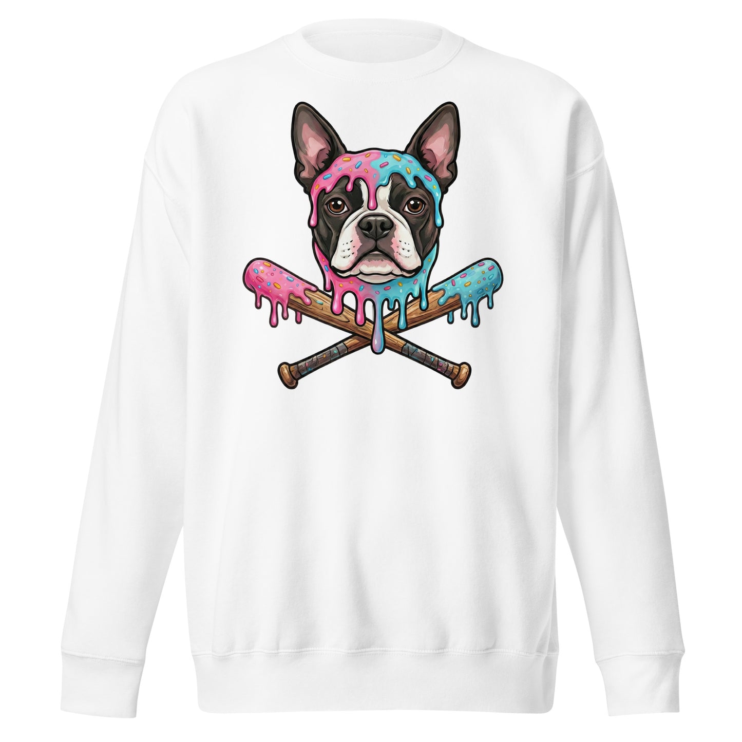 Baseball Drip Boston Terrier Dog Unisex Premium Sweatshirt . White