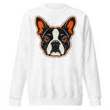 Halloween Boston Terrier Face Unisex Premium Sweatshirt . White