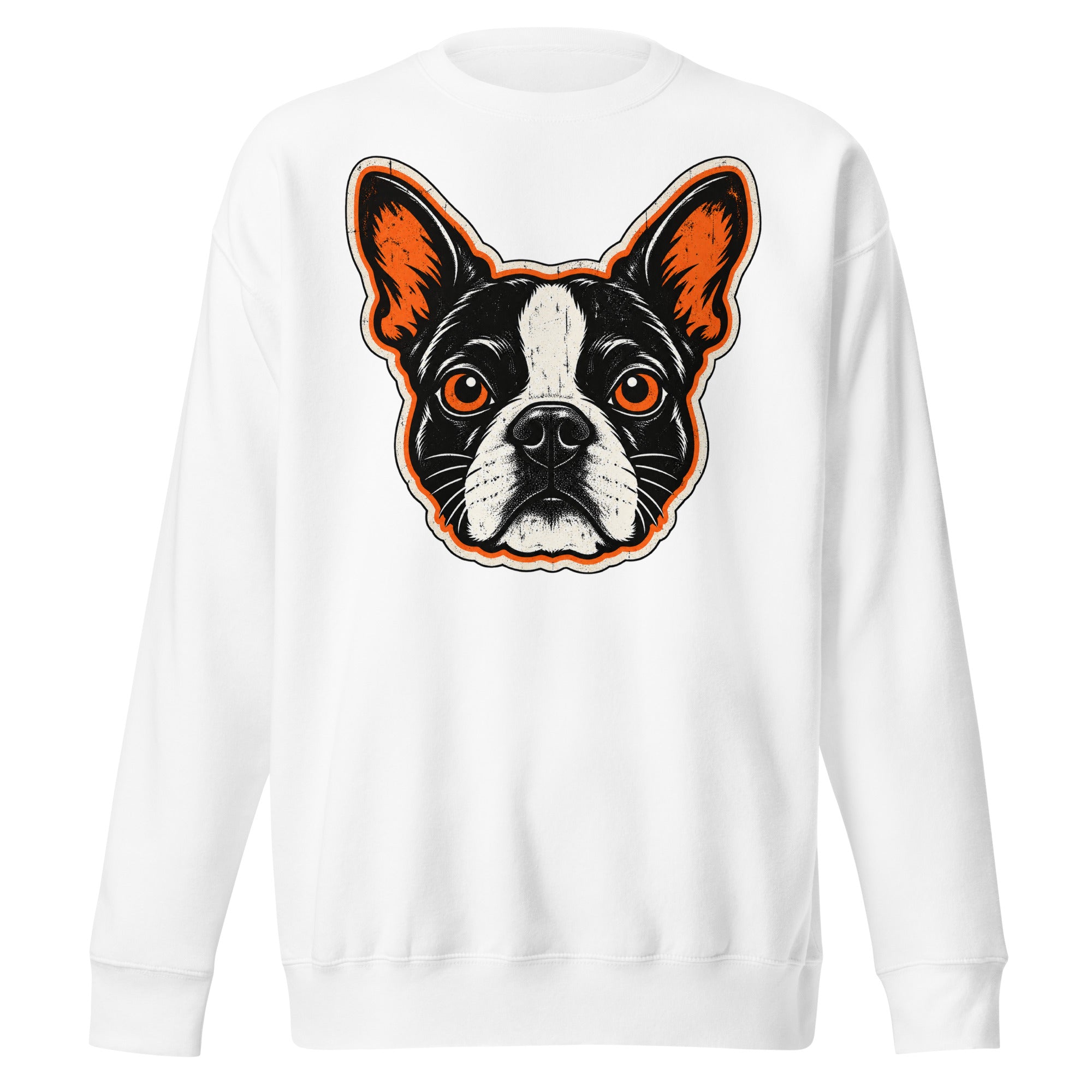 Halloween Boston Terrier Face Unisex Premium Sweatshirt . White