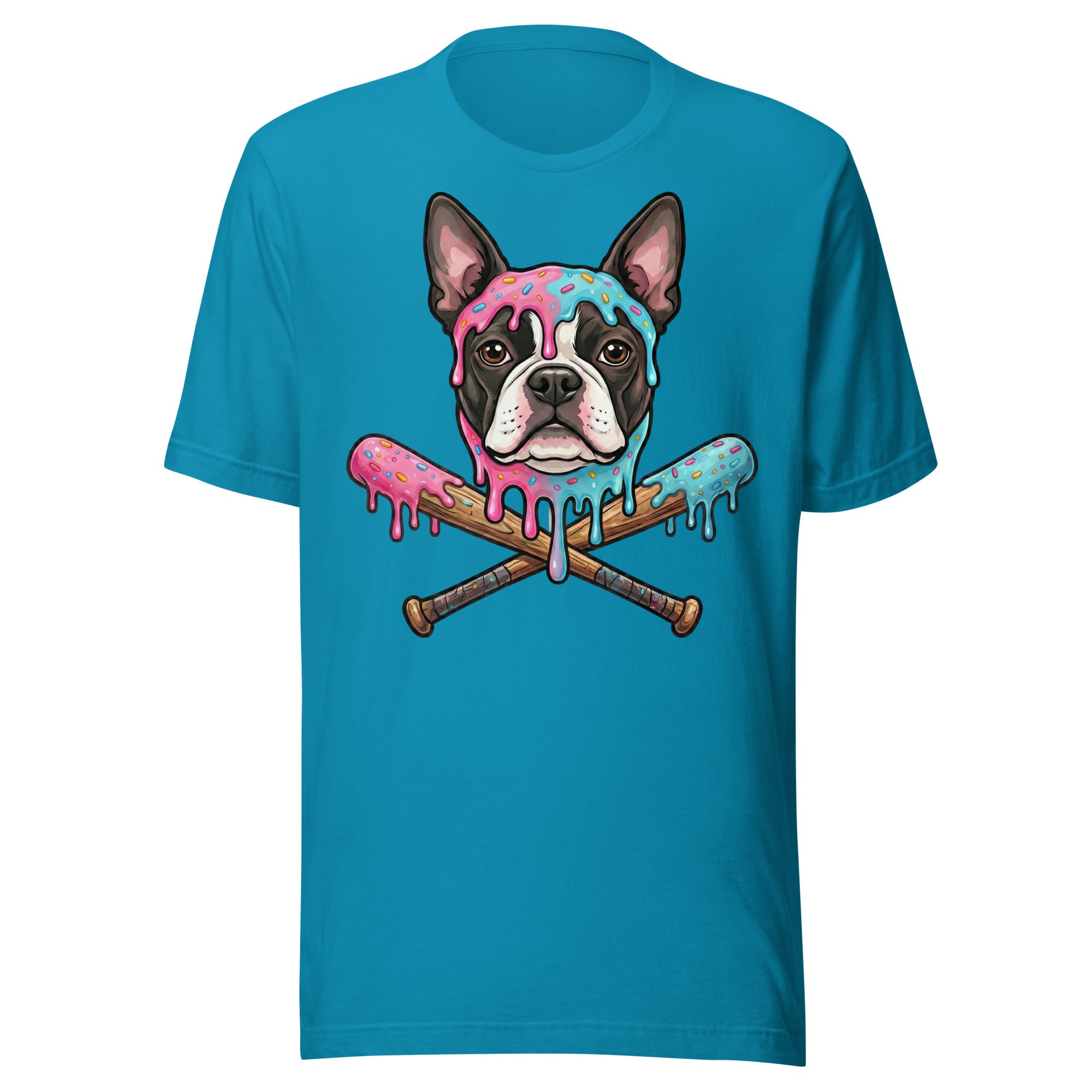 Baseball Drip Boston Terrier Dog Unisex T-Shirt . Aqua