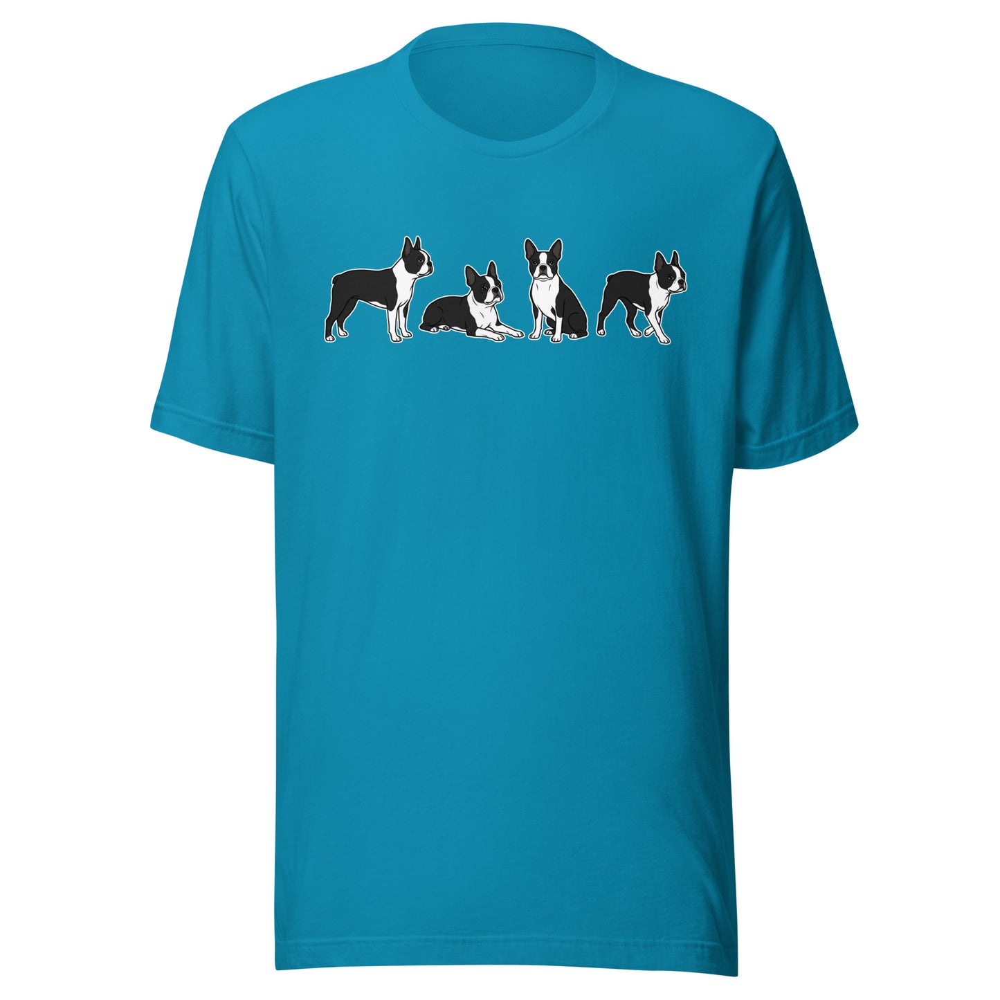 4 Boston Terrier Poses Unisex T-Shirt . Aqua
