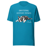 Emotional Support Potato Boston Terrier Dog Unisex T-Shirt . Aqua