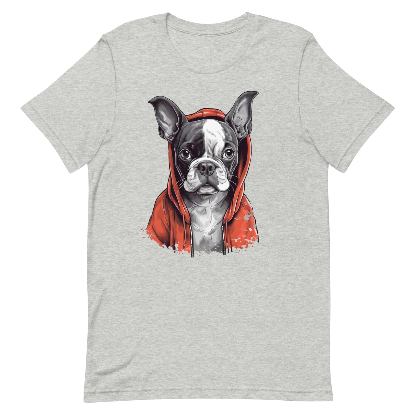 Boston Terrier in a Red Hoodie T-Shirt