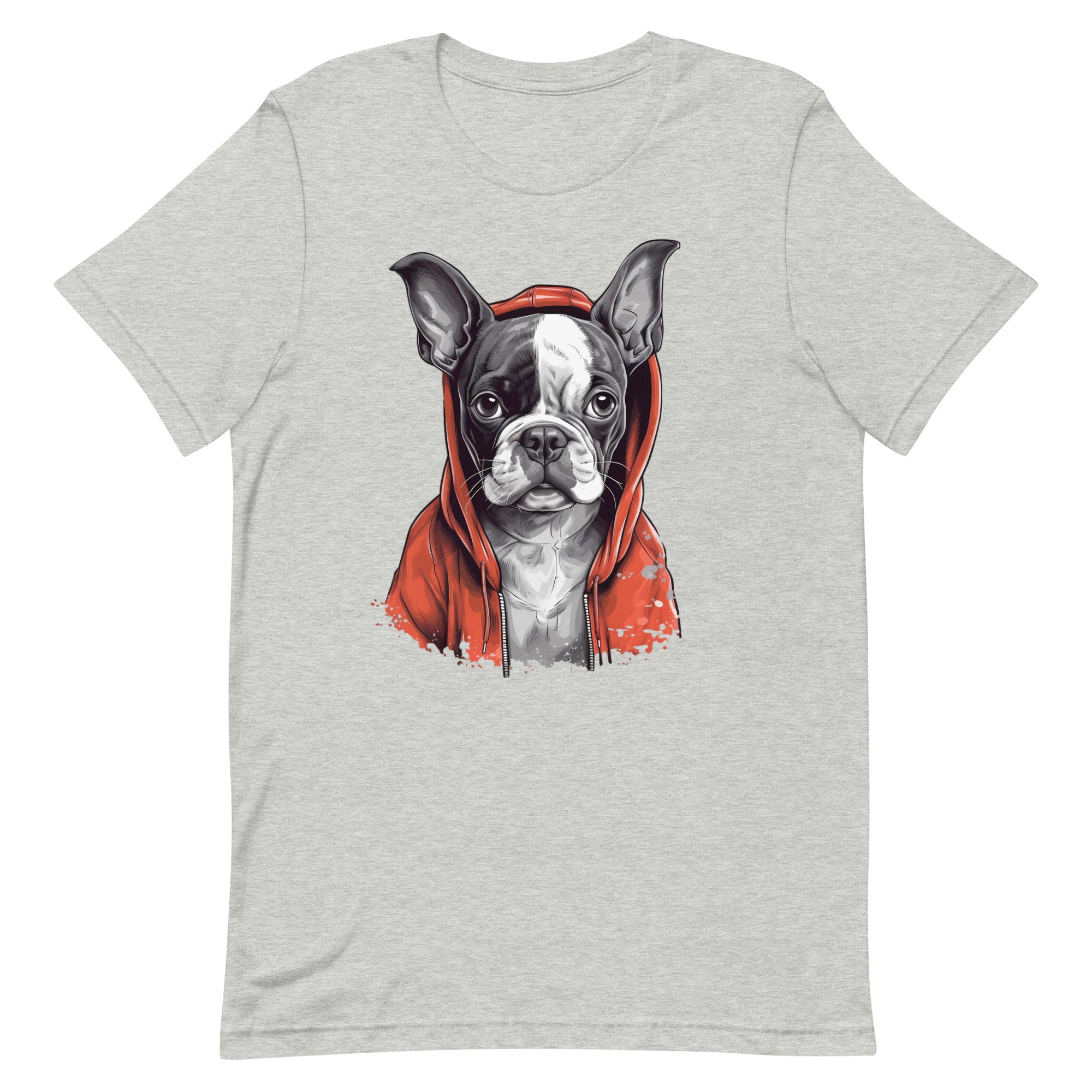 Boston Terrier in a Red Hoodie T-Shirt