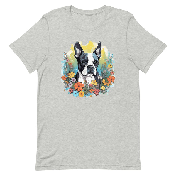 Boston Terrier Surrounded By Flowers T-Shirt