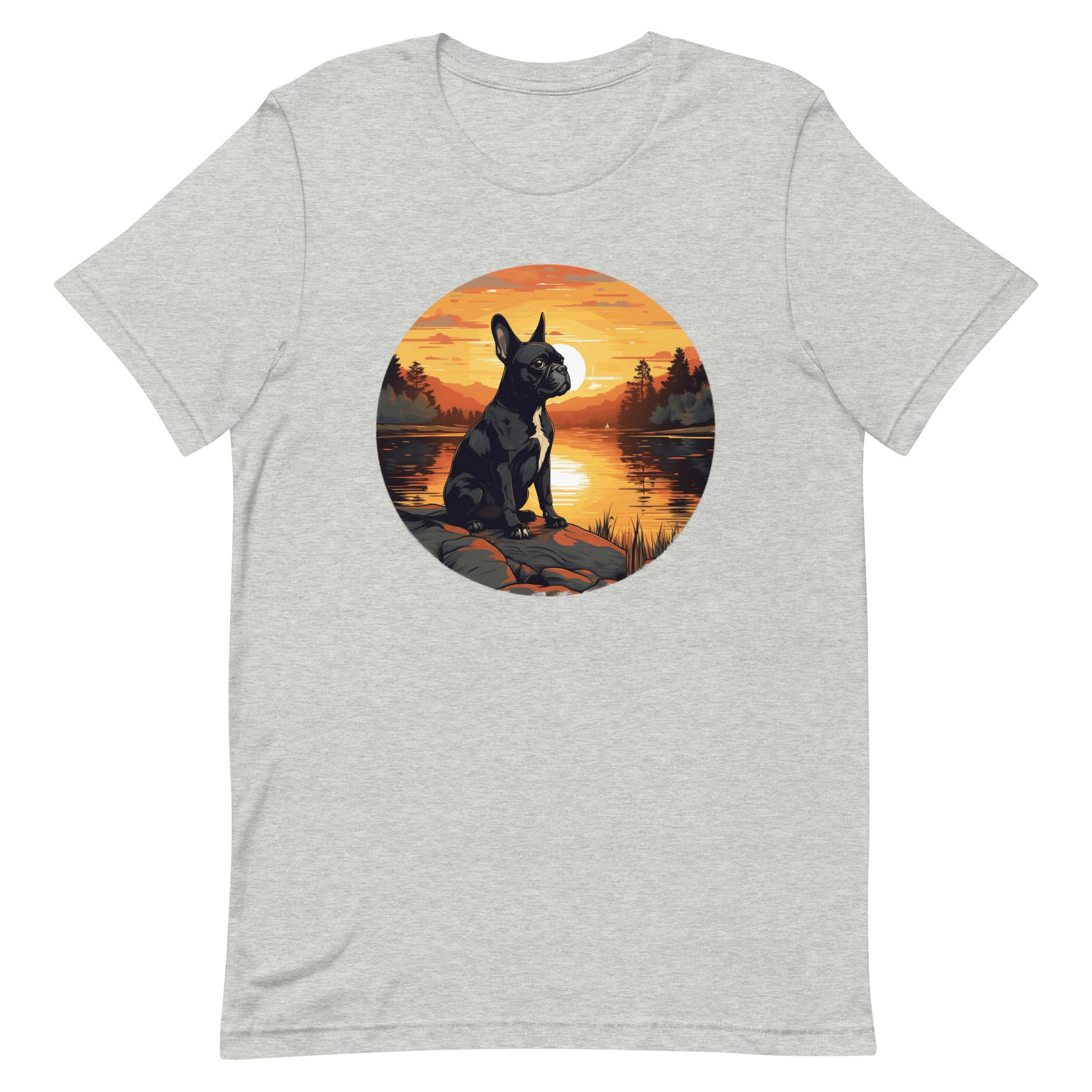 Boston Terrier Sitting By A Calm Lake Unisex T-Shirt