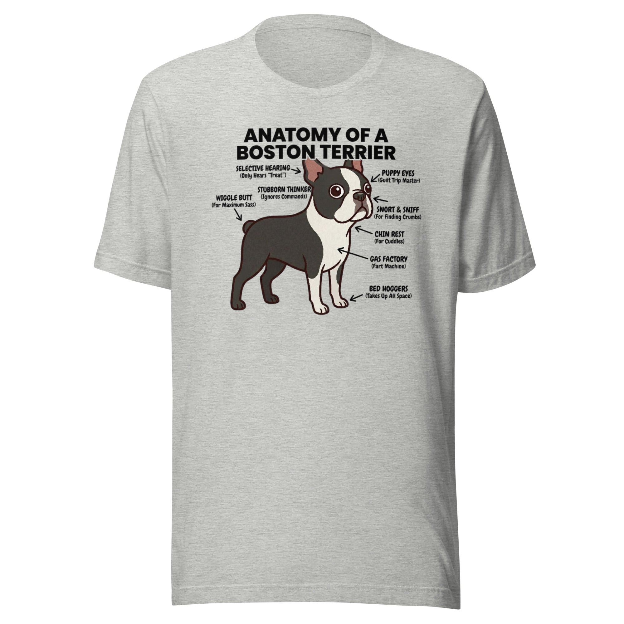 Boston Terrier Anatomy Illustrated Unisex T-Shirt . Athletic Heather