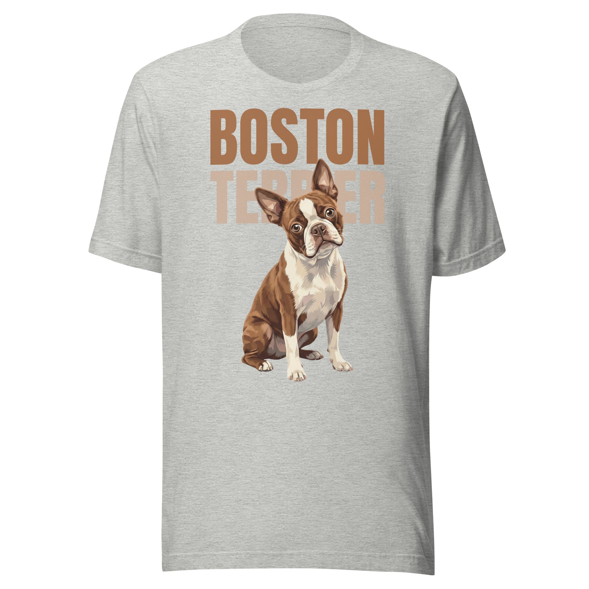 Brown Boston Terrier Dog Unisex T-Shirt . Athletic Heather