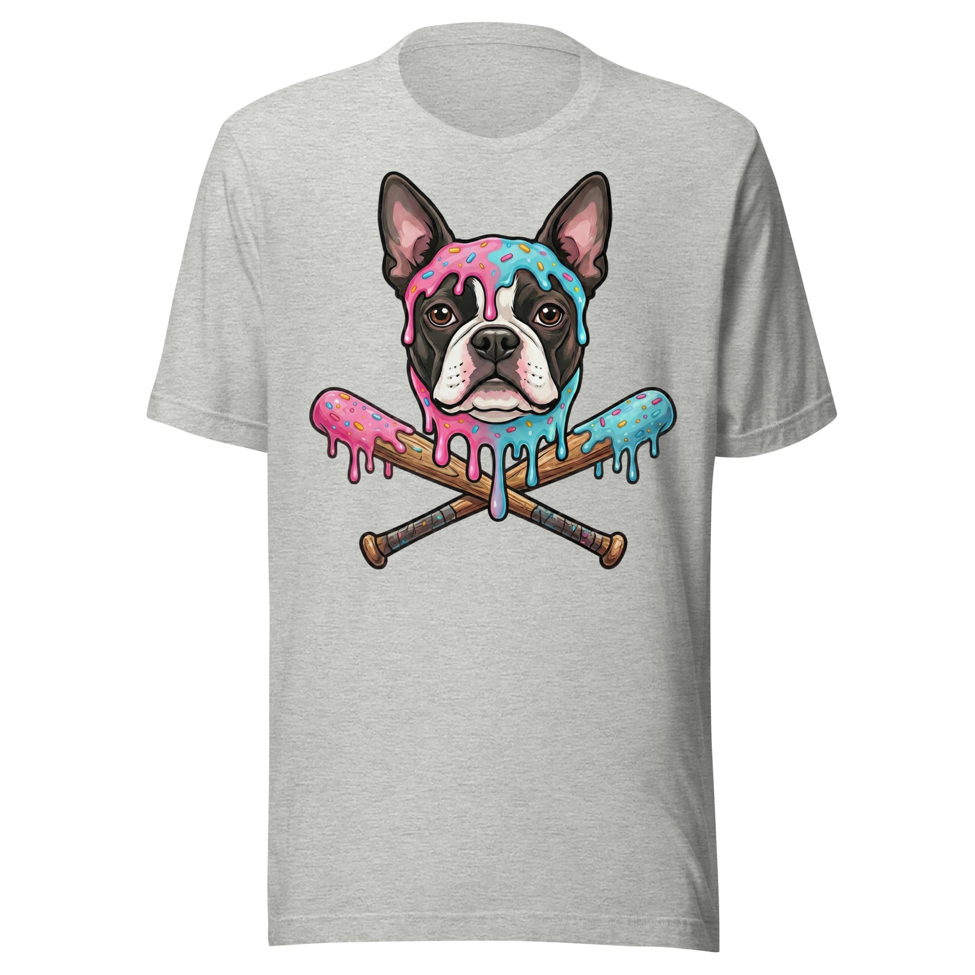 Baseball Drip Boston Terrier Dog Unisex T-Shirt . Athletic Heather