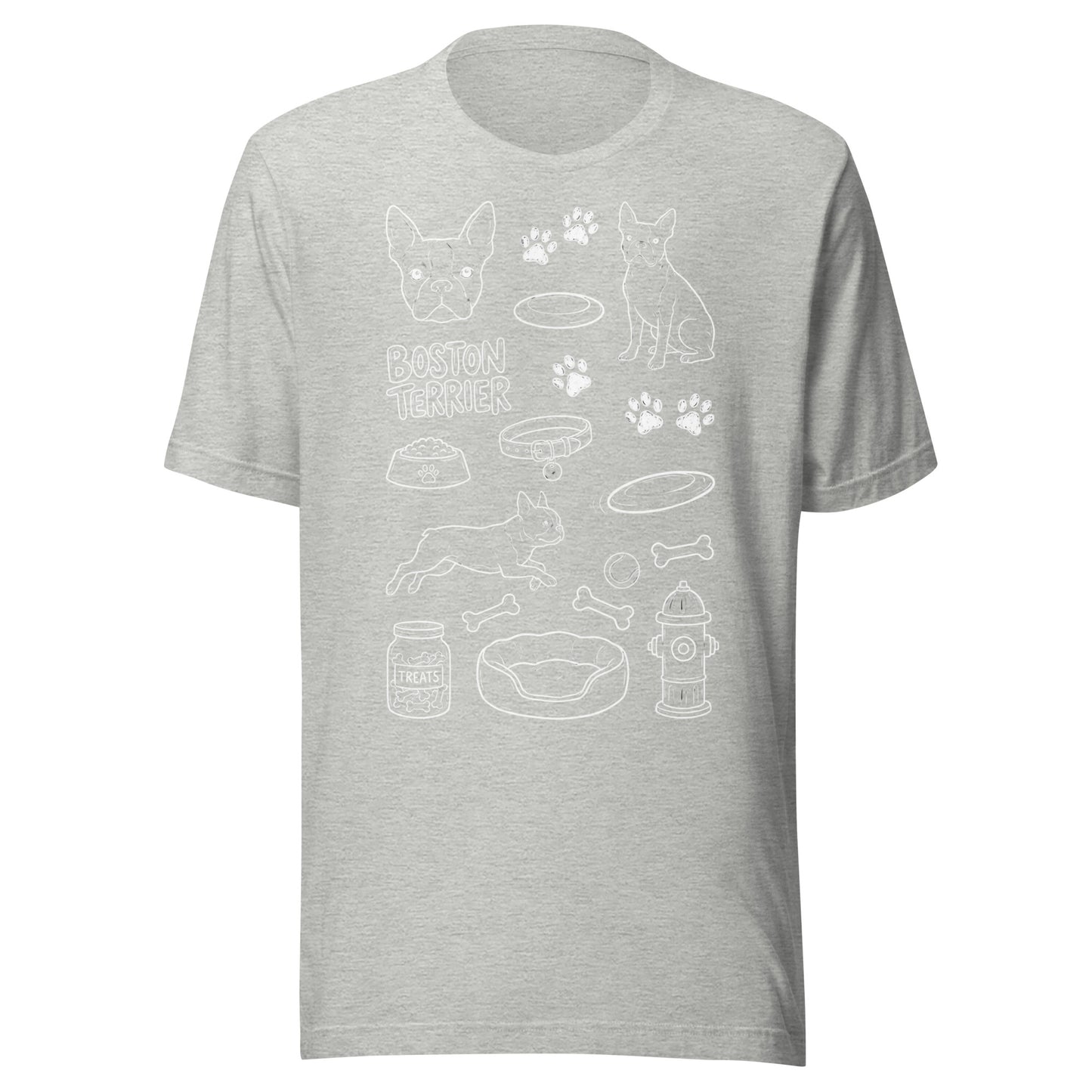 Boston Terrier Doodle Dog Lover Unisex T-Shirt . Athletic Heather