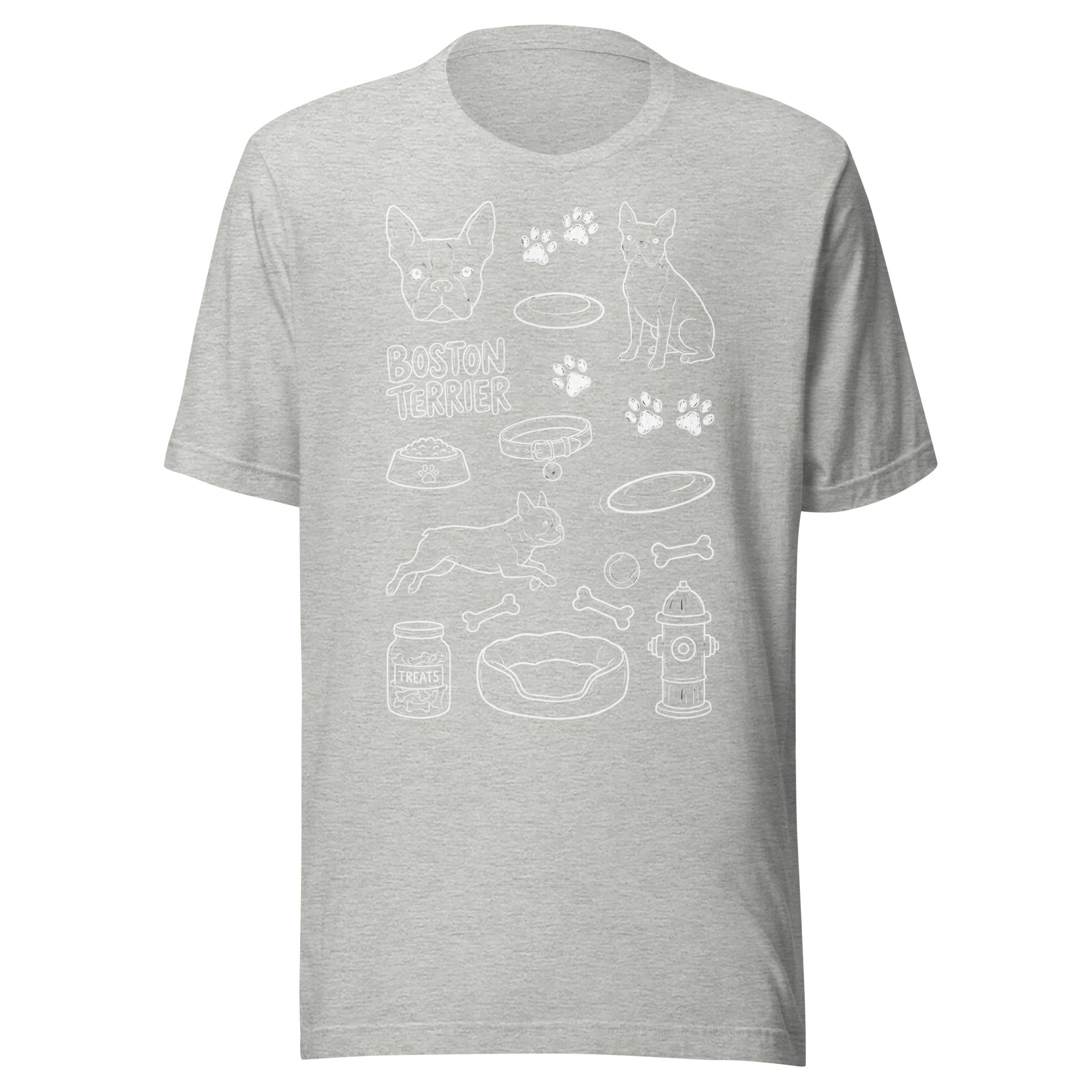 Boston Terrier Doodle Dog Lover Unisex T-Shirt . Athletic Heather