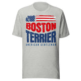 Boston Terrier American Flag Unisex T-Shirt – 4th of July Patriotic Dog Tee | USA 250th Birthday Shirt . Athletic Heather