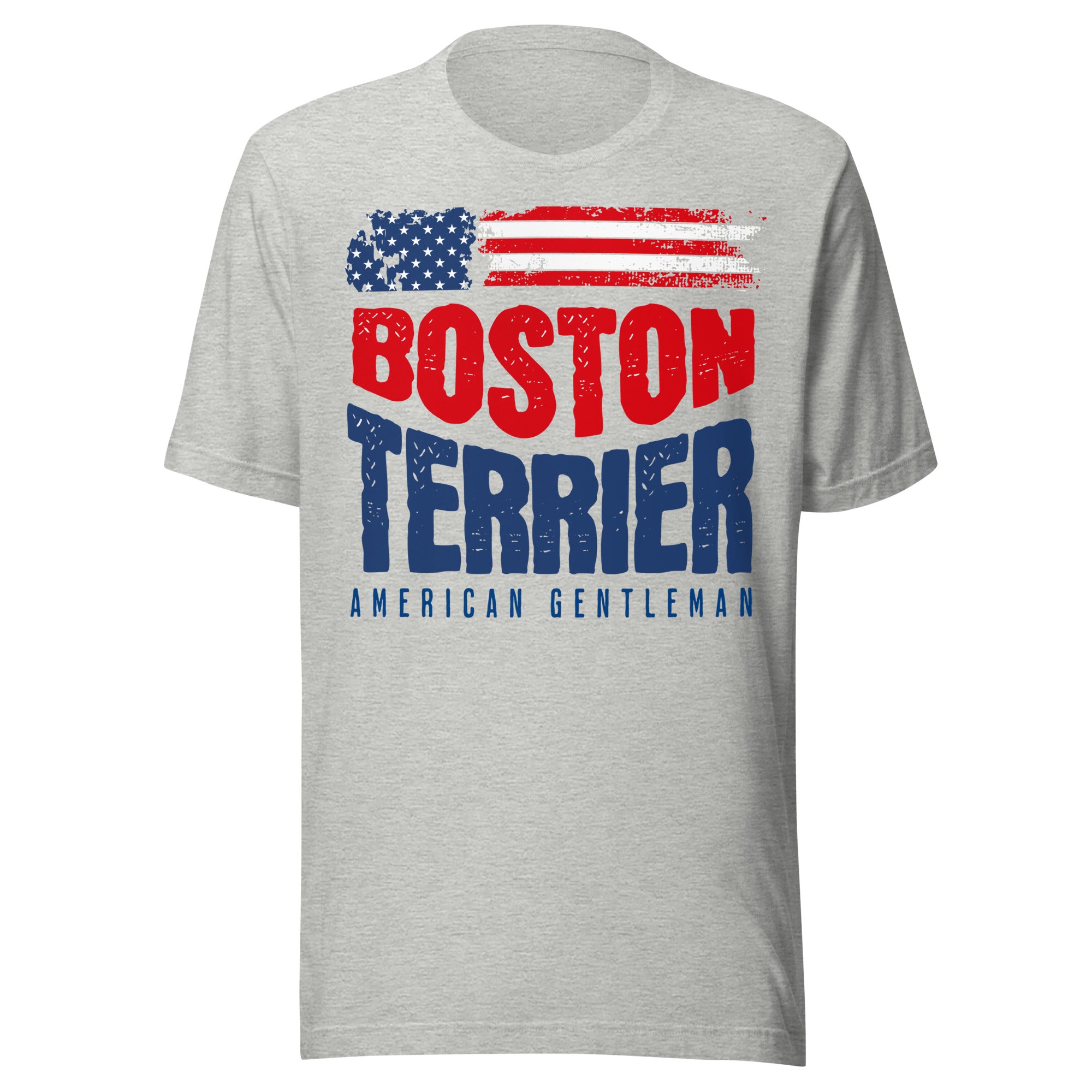 Boston Terrier American Flag Unisex T-Shirt – 4th of July Patriotic Dog Tee | USA 250th Birthday Shirt . Athletic Heather
