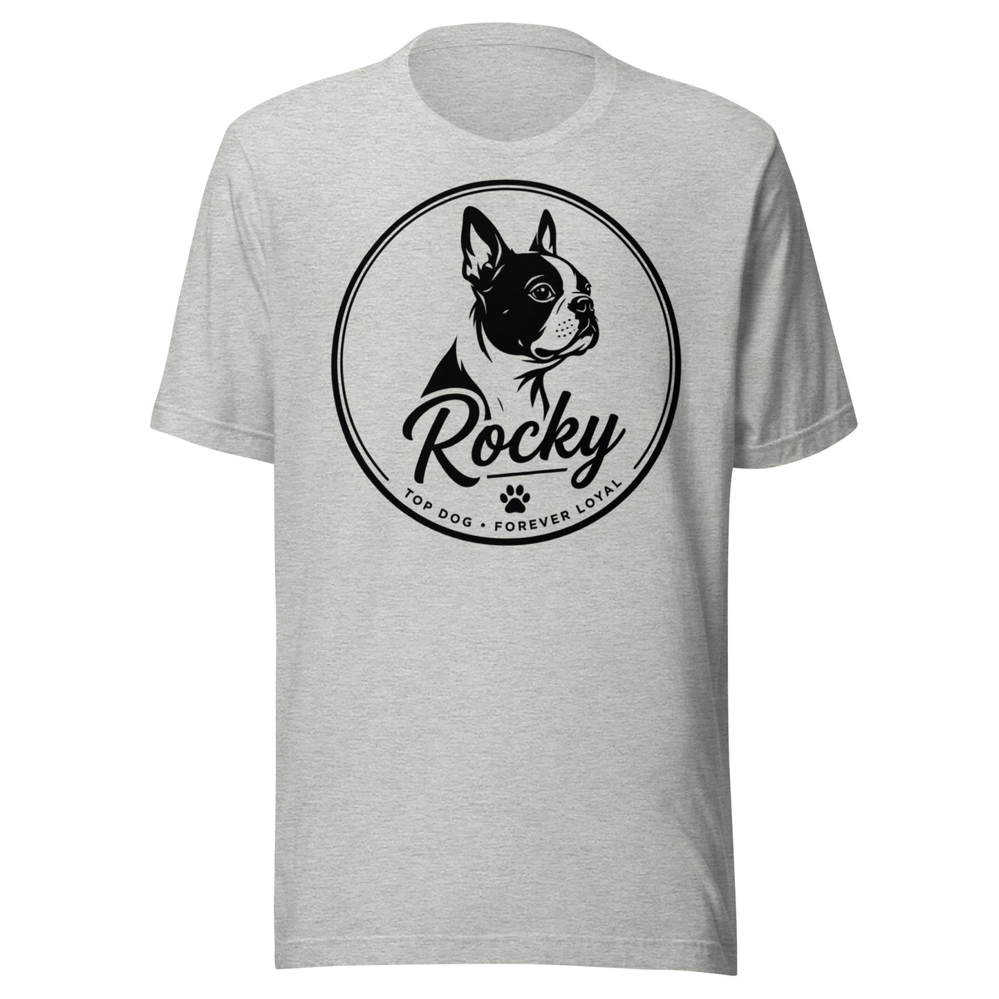 Personalized Dog Silhouette Unisex T-Shirt with Custom Name & Tagline . Athletic Heather
