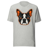 Halloween Boston Terrier Face Unisex T-Shirt . Athletic Heather