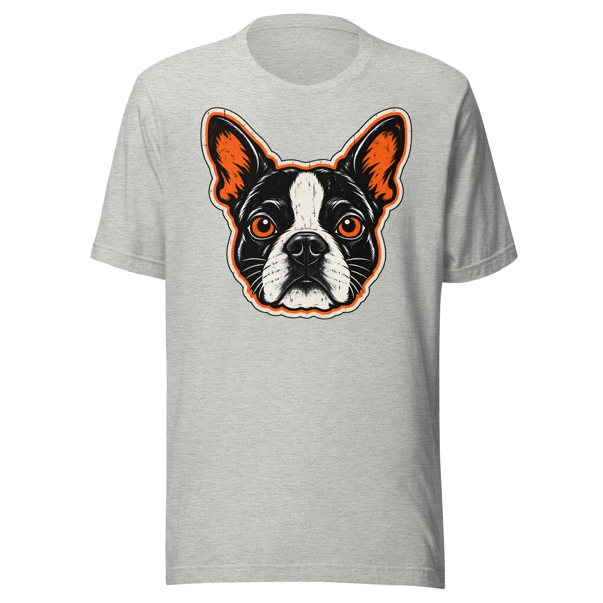 Halloween Boston Terrier Face Unisex T-Shirt . Athletic Heather