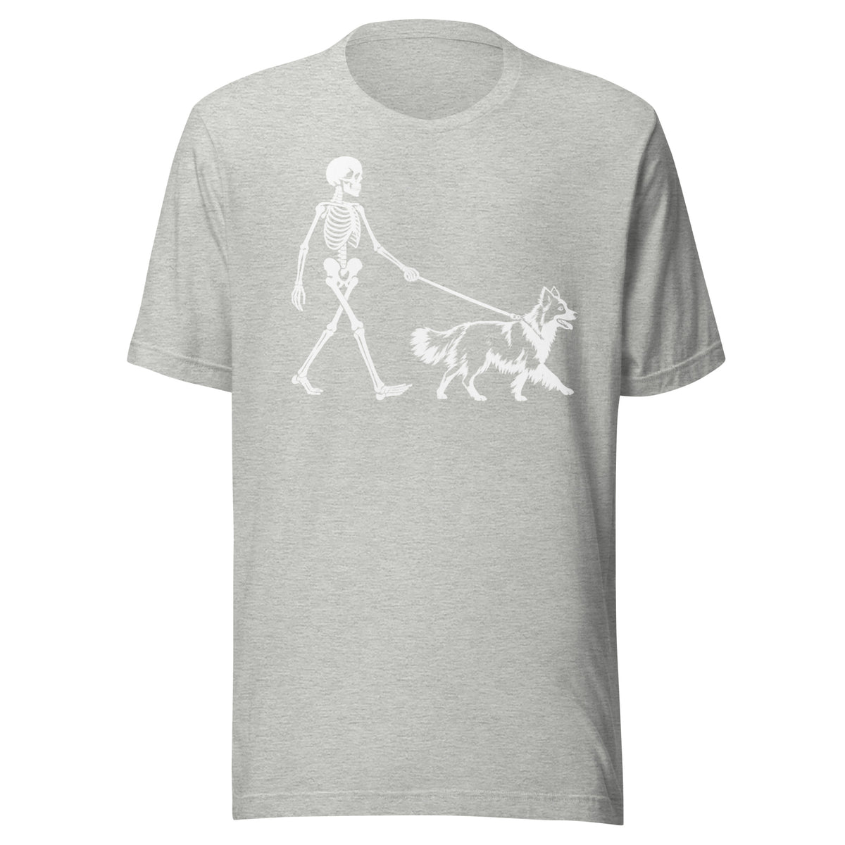 Skeleton Walking Border Collie Halloween Unisex T-Shirt . Athletic Heather