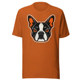 Halloween Boston Terrier Face Unisex T-Shirt . Autumn