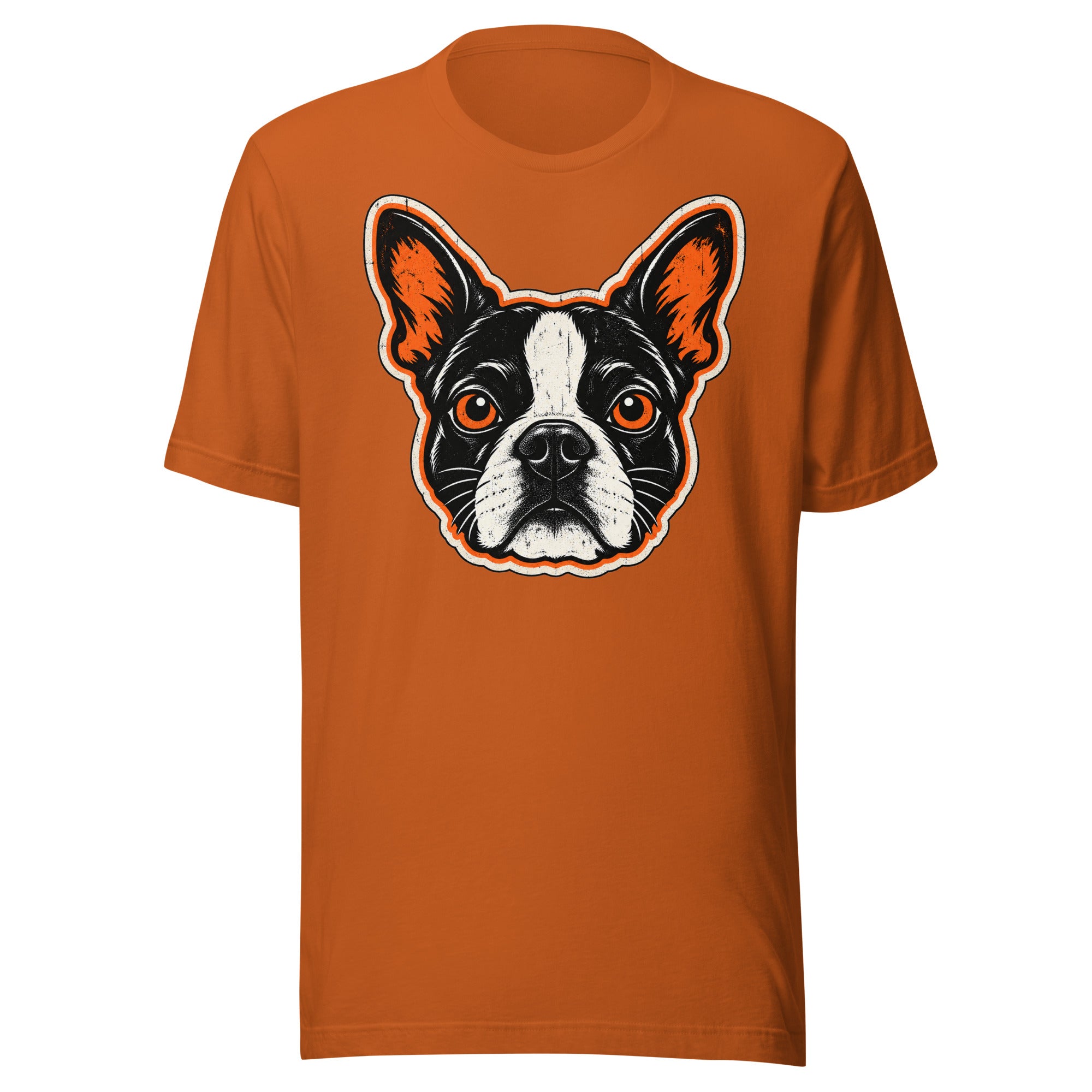 Halloween Boston Terrier Face Unisex T-Shirt . Autumn