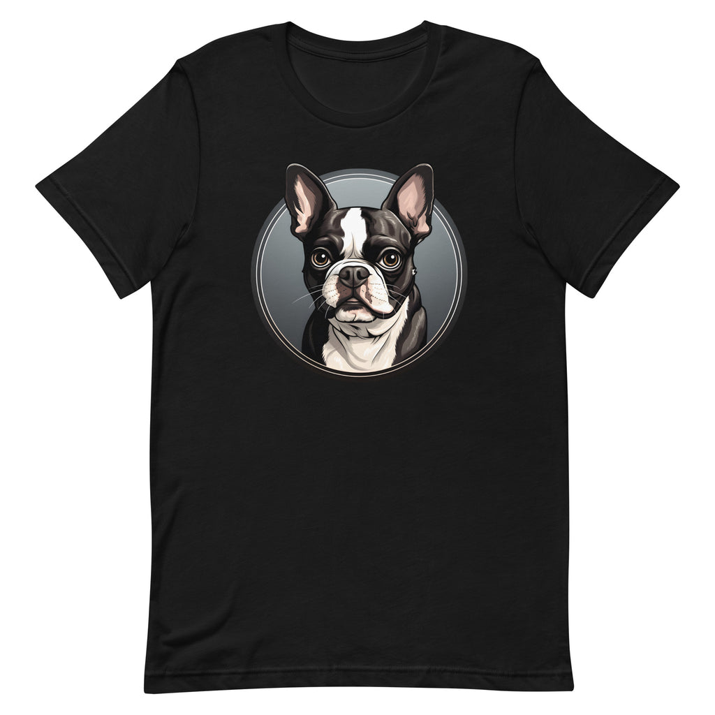 Cartoon Boston Terrier Dog Portrait Unisex T-Shirt