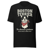 Boston Terrier “The American Gentleman” Chin Rest & Snuggle Expert Unisex T-Shirt . Black