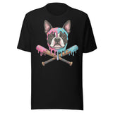 Baseball Drip Boston Terrier Dog Unisex T-Shirt . Black