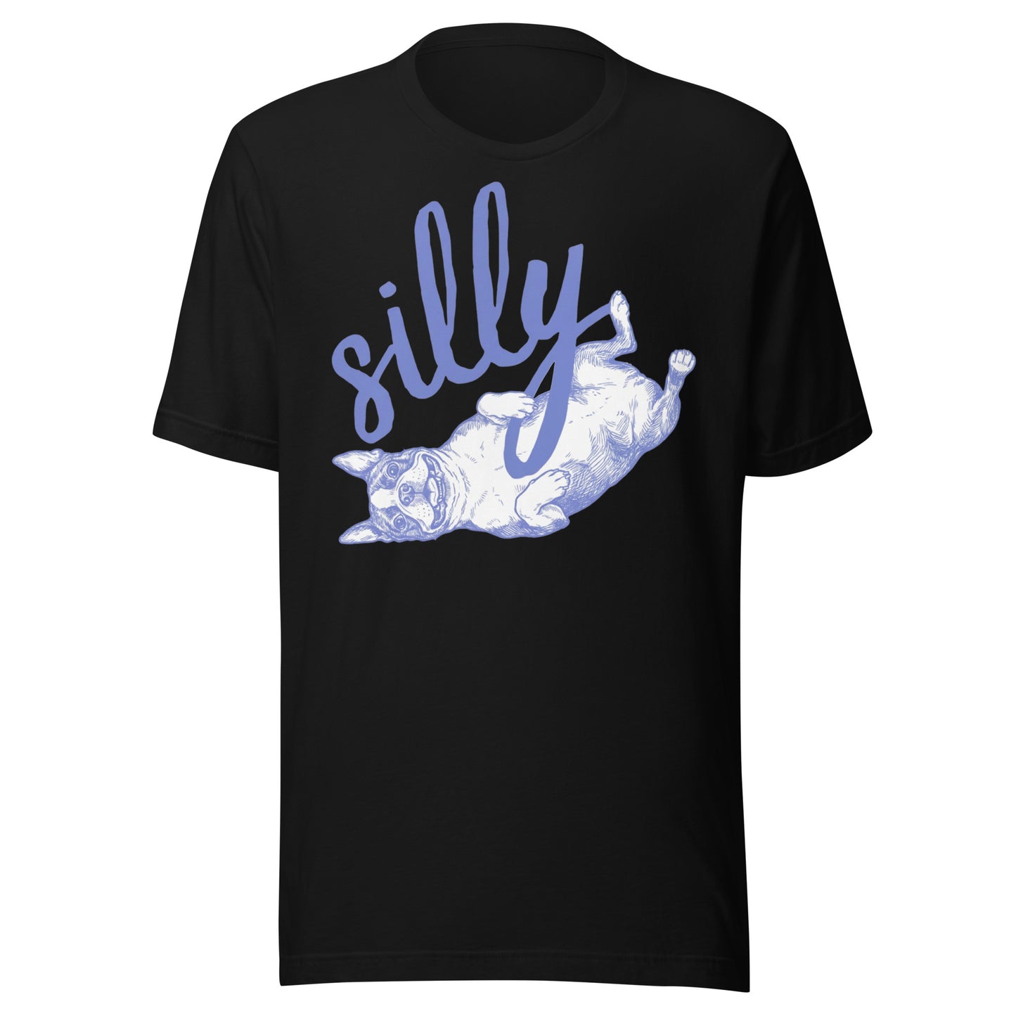 Silly Boston Terrier Dog Upside Down Unisex T-Shirt . Black