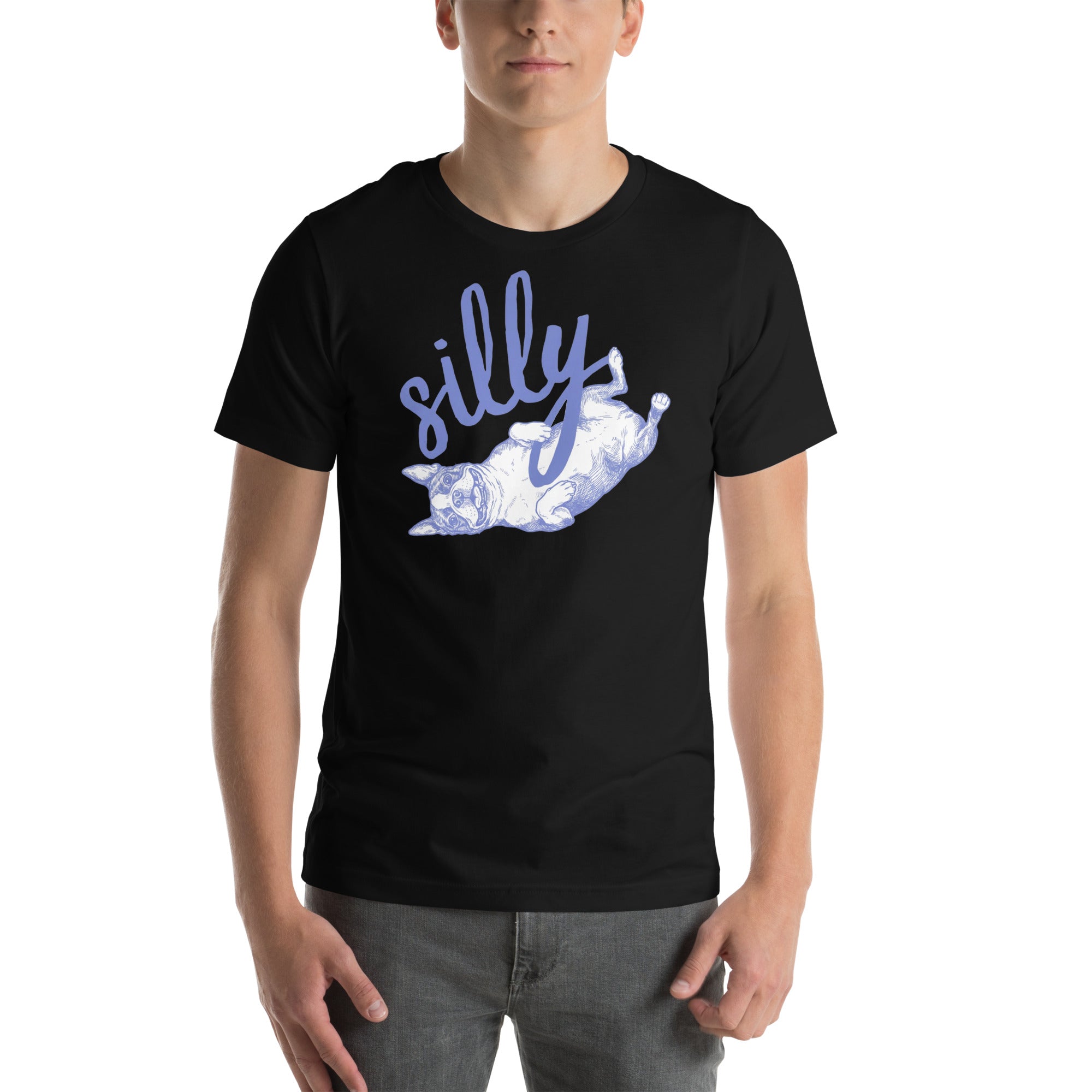 Silly Boston Terrier Dog Upside Down Unisex T-Shirt .