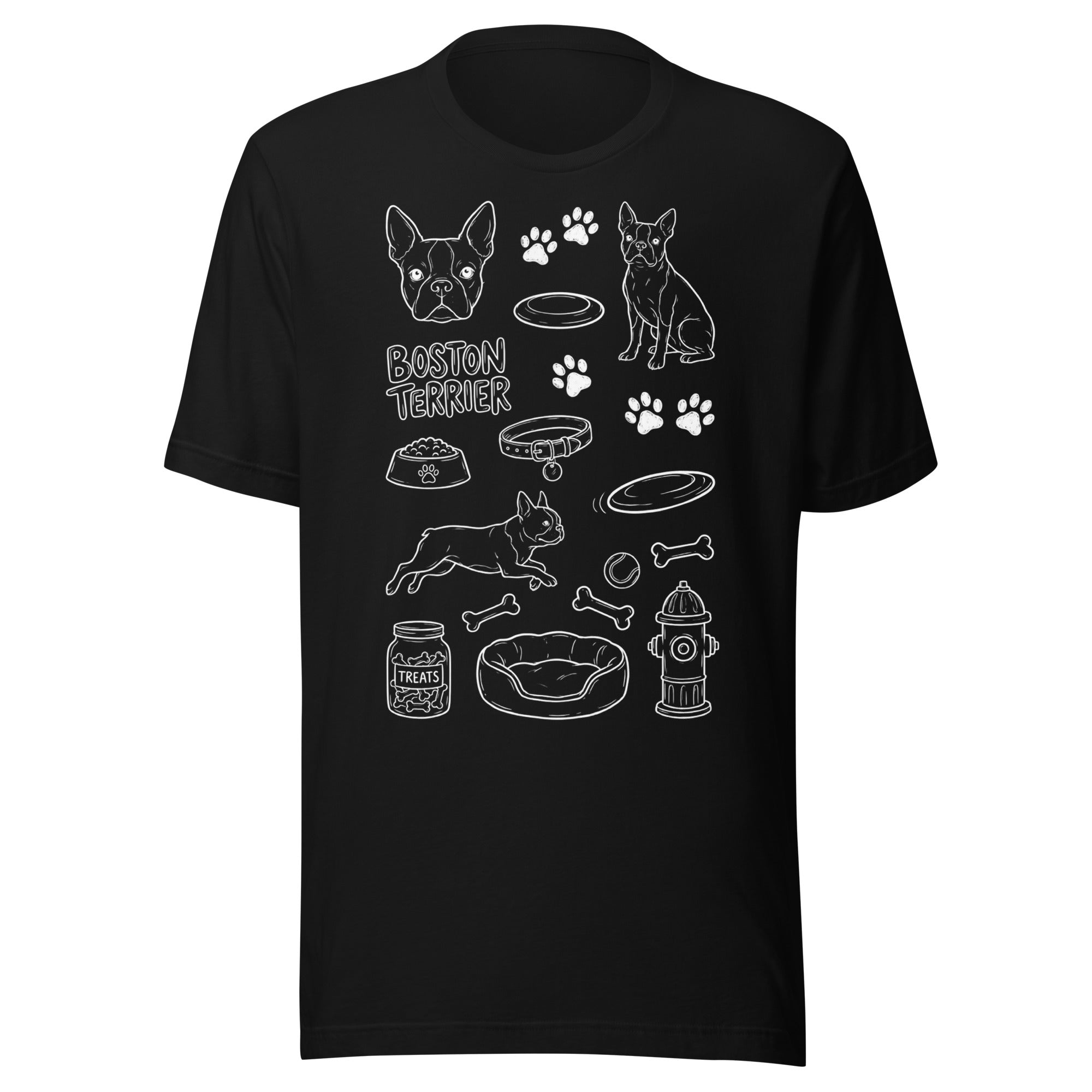 Boston Terrier Doodle Dog Lover Unisex T-Shirt . Black