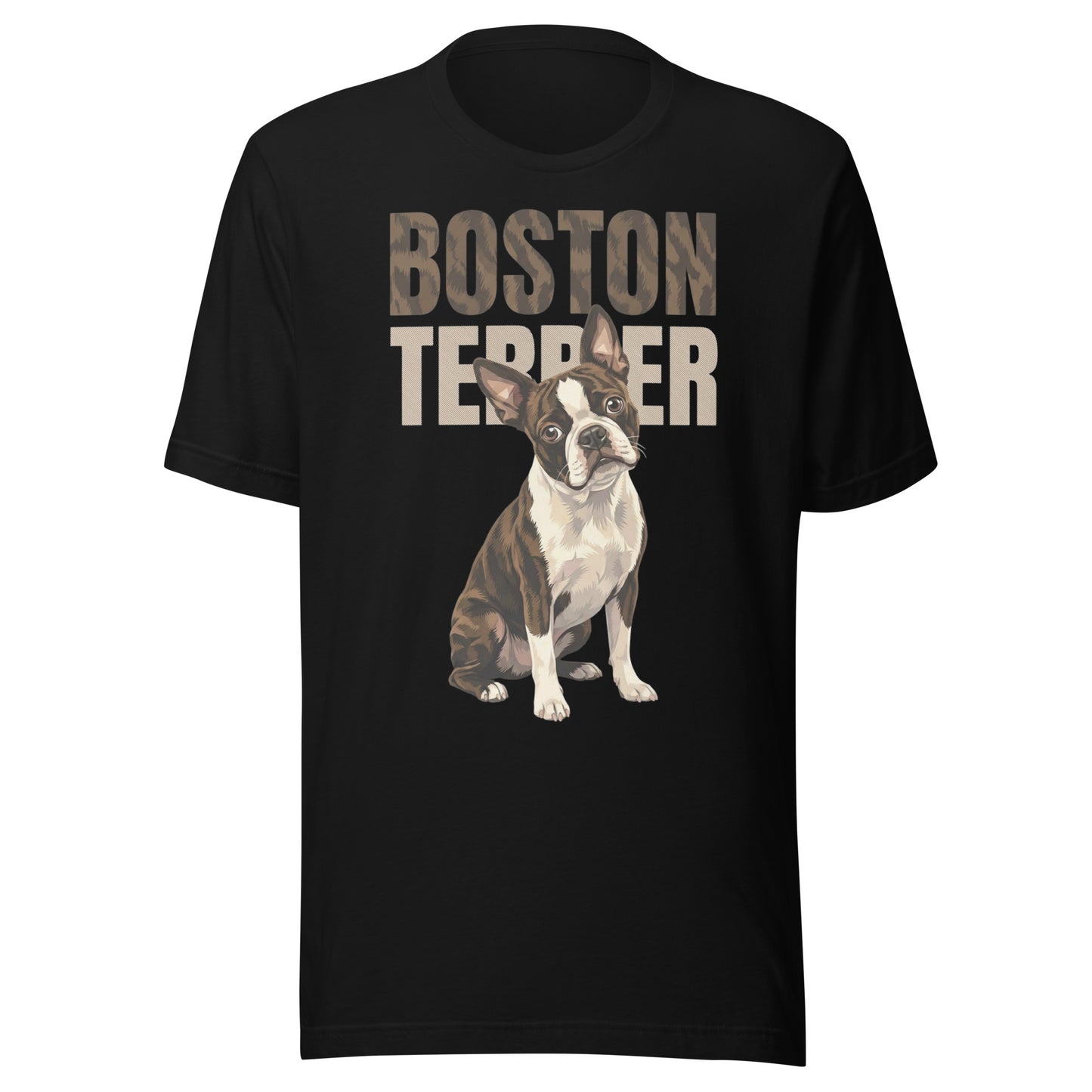 Brindle Boston Terrier Dog Unisex T-Shirt . Black