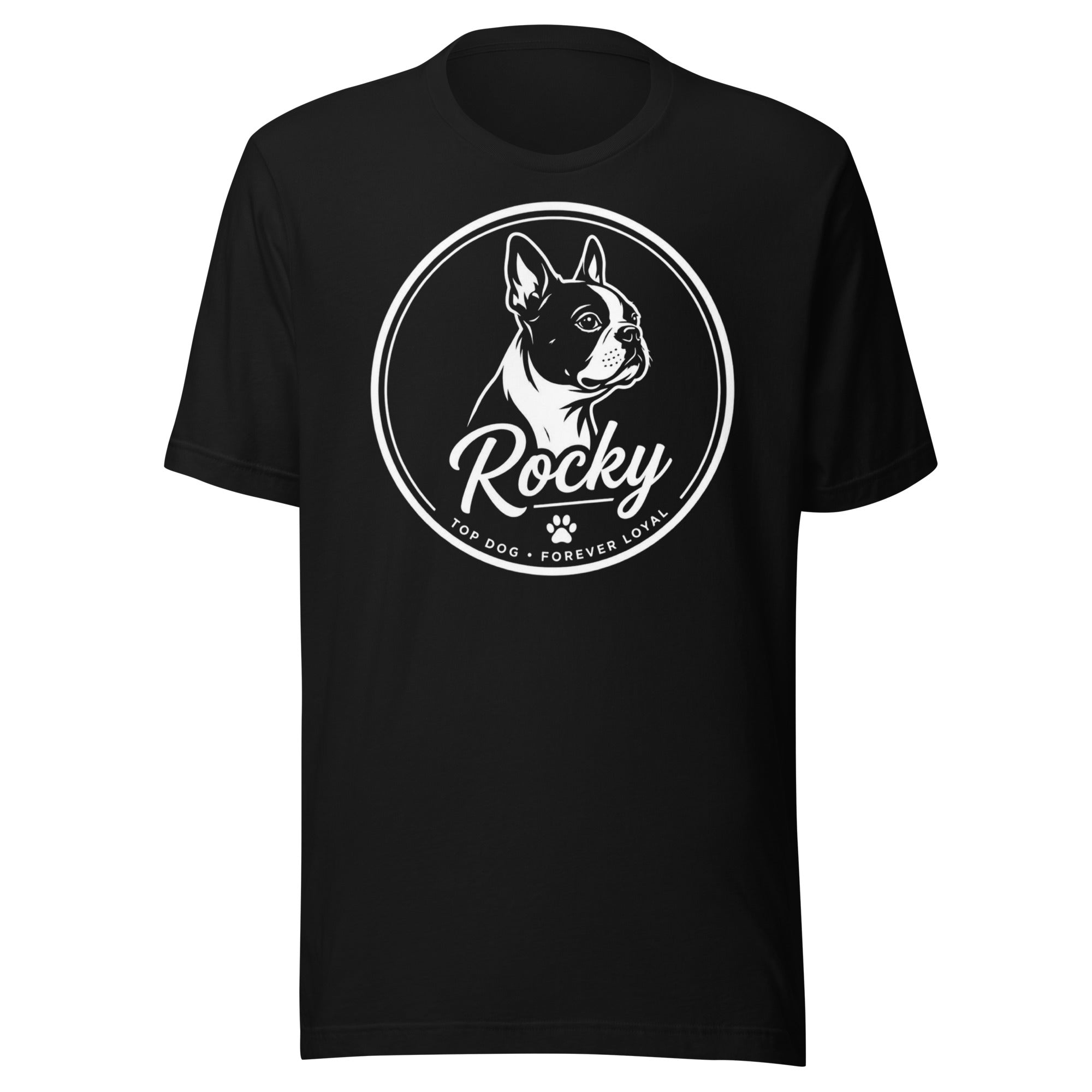 Personalized Dog Silhouette Unisex T-Shirt with Custom Name & Tagline . Black
